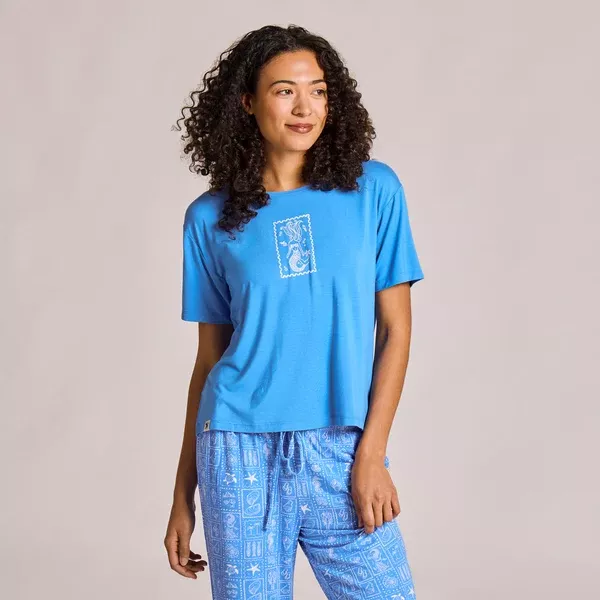 Women's Mermaid Block Print Lightweight Boxy Sleep Tee