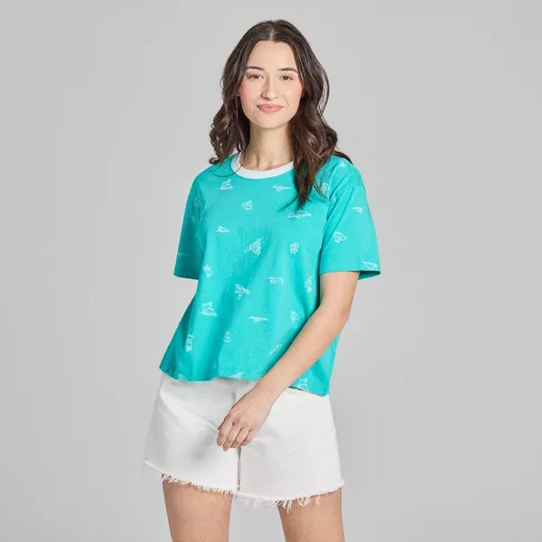 Women's Pool Party Pups Pattern Short Sleeve Crusher Boxy Tee